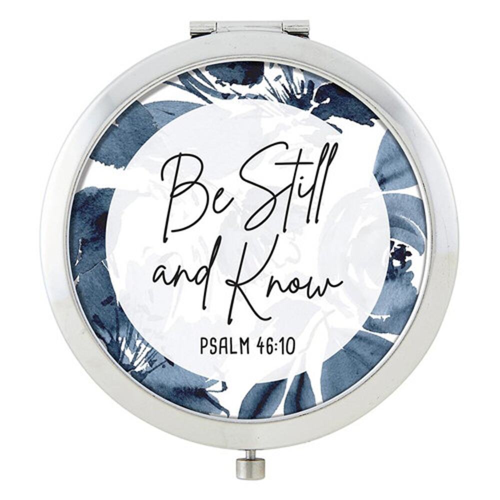 Silver plated Compact Mirror Religious Spiritual message 'Be Still' Psalm 46:10